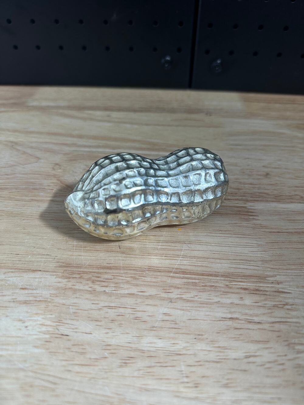Peanut Paperweight Metal Silvertone  Vintage MCM 4” Textured Japan